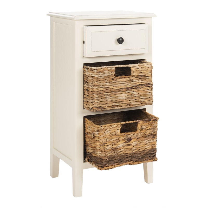 White Washed 26'' Tall End Table with Storage