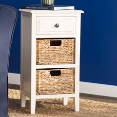 White Washed 26'' Tall End Table with Storage