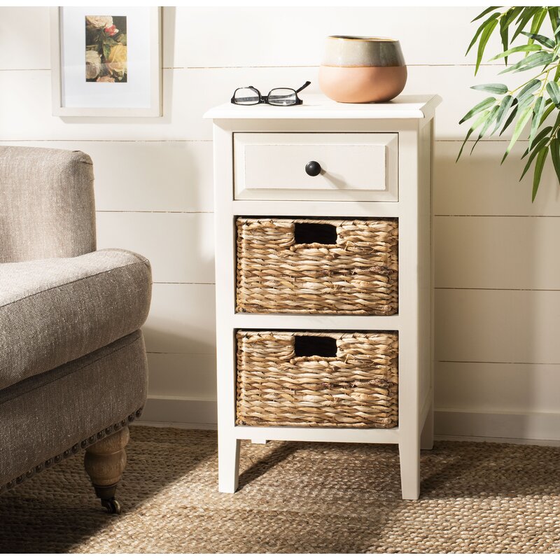 White Washed 26'' Tall End Table with Storage