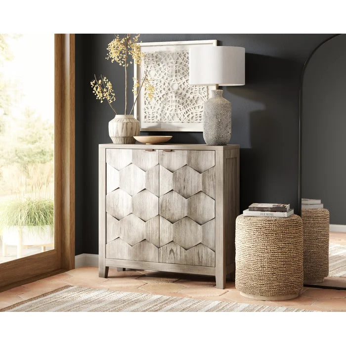 Santino 34 Tall Solid Wood 2 Door Accent Cabinet Honeycomb Striped Adjustable Shelves