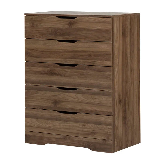 Natural Walnut Sariel 5 Drawer 33'' W Chest Contemporary Lines are Softened