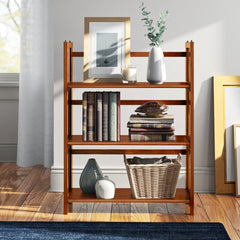 Chestnut Saruf 38'' H x 27.5'' W Solid Wood Etagere Bookcase Elevate Well Thumbed