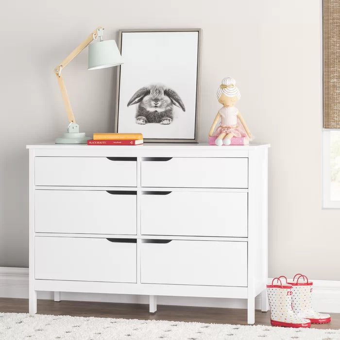Savain 46.5'' Wide 6 Drawer Double Dresser Features on Metal Glides with Cutout Handles