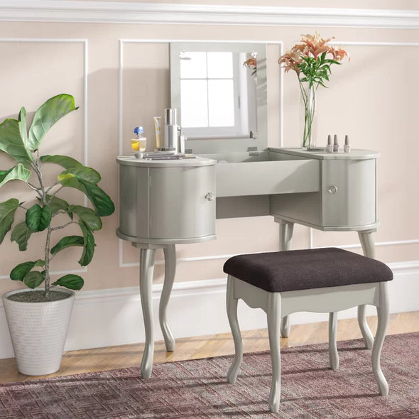 Schweiger 40.5'' Wide Solid Wood Vanity Set with Stool and Mirror