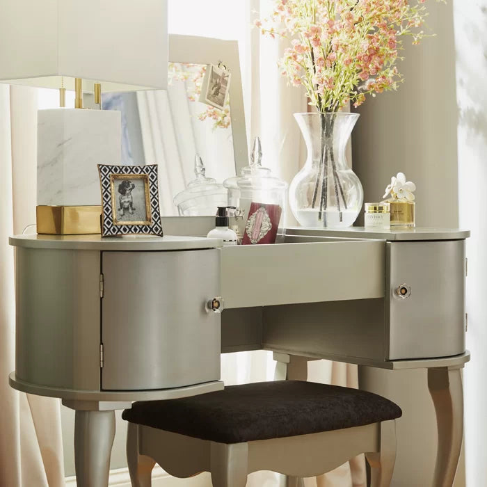 Schweiger 40.5'' Wide Solid Wood Vanity Set with Stool and Mirror