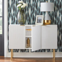 1 Valen Channel Front Sideboard White perfect for Drinkware, Table Linens or your Vinyl Record Collection