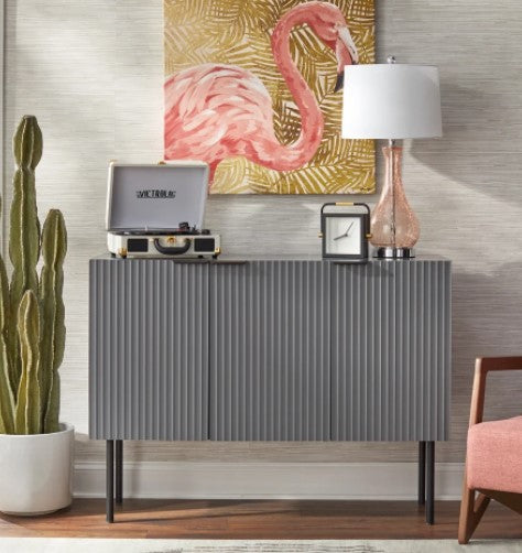 1 Valen Channel Front Sideboard Charcoal Grey perfect for Drinkware, Table Linens or your Vinyl Record Collection