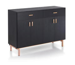 2 Drawer Mason Modern Black Buffet Ample Capacity for Dishes, Flatware and Wine Bottles