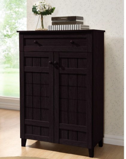 1 Glidden Dark Brown Wood Tall Modern Shoe Cabinet Concealed storage for your Footwear Collection