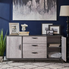 1 Sincere Mid Century Modern Faux Wood Cabinet in Grey provides Ample Storage Space