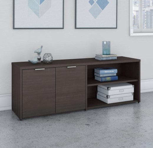 1 Jamestown Low Storage Cabinet with Doors in Grey Mid-century Modern Vibe Furniture