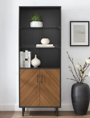 1 Modern Storage Cabinet in Black / Acorn Bookmatch Abundant space for dishes, linens, booksv