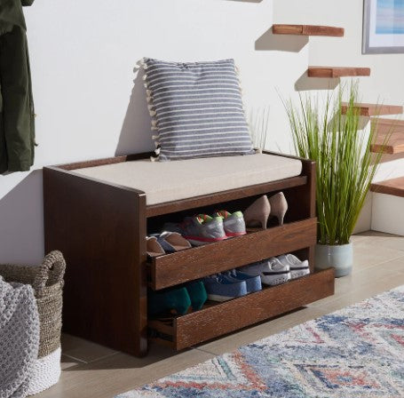 1 - Contemporary Shoe Storage Bench -in Walnut a style and warmth to any entryway