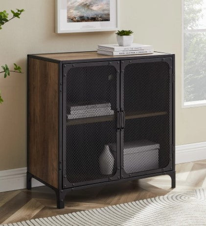 1 - Pierpont Metal Mesh Accent Cabinet in rustic oak a versatile piece well suited to a number of decor purposes