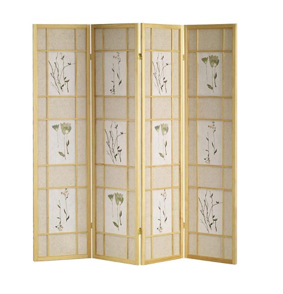 4 - Panel Decorative Screen Wooden Frame Divider with Floral Print