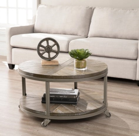 1 - Industrial Brown Wood Cocktail Table for centering style your living room or den