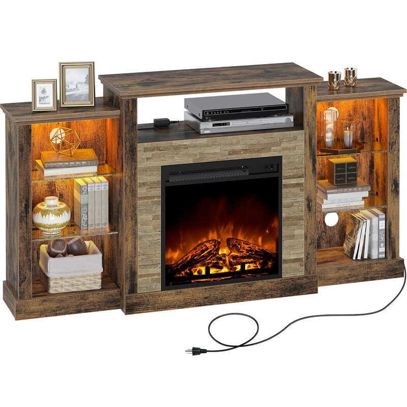 Rustic Yellow Scribner TV Stand for TVs up to 65" with Fireplace Included
