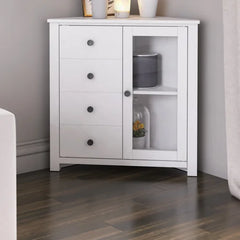 White Seaford 32'' Tall 1 Door Corner Accent Cabinet Traditional Style Features