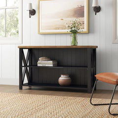 Black Solid Wood TV Stand for TVs up to 58" with Cable Management