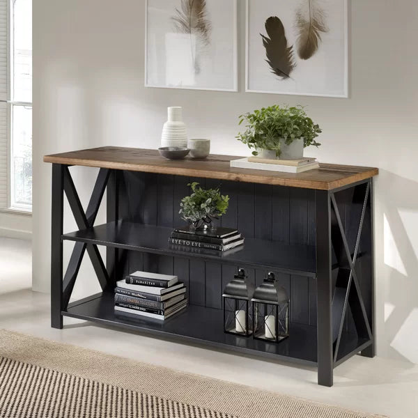 Black Solid Wood TV Stand for TVs up to 58" with Cable Management