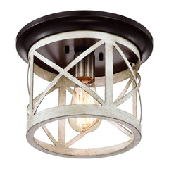 Seles 1 Light 8'' Caged Drum Flush Mount Metal and has an Oil Rubbed Bronze Finished