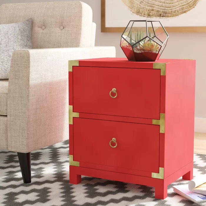 Senita 24'' Tall Sled 2 - Drawer End Table Solid Mango Wood