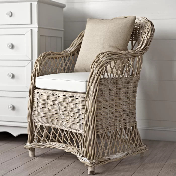 Natural Kubu 25.5'' Wide Cotton Armchair Removable Seat Cushion Adds Rustic Style