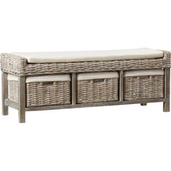 Kubu Split And Mango Wood Upholstered Cubby Storage Bench Perfect For Space Saving