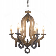 Candle-style 6-Light Wood Chandelier Perfect for A Kitchen, Dining Room, Living Room, Bedroom