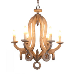 Candle-style 6-Light Wood Chandelier Perfect for A Kitchen, Dining Room, Living Room, Bedroom