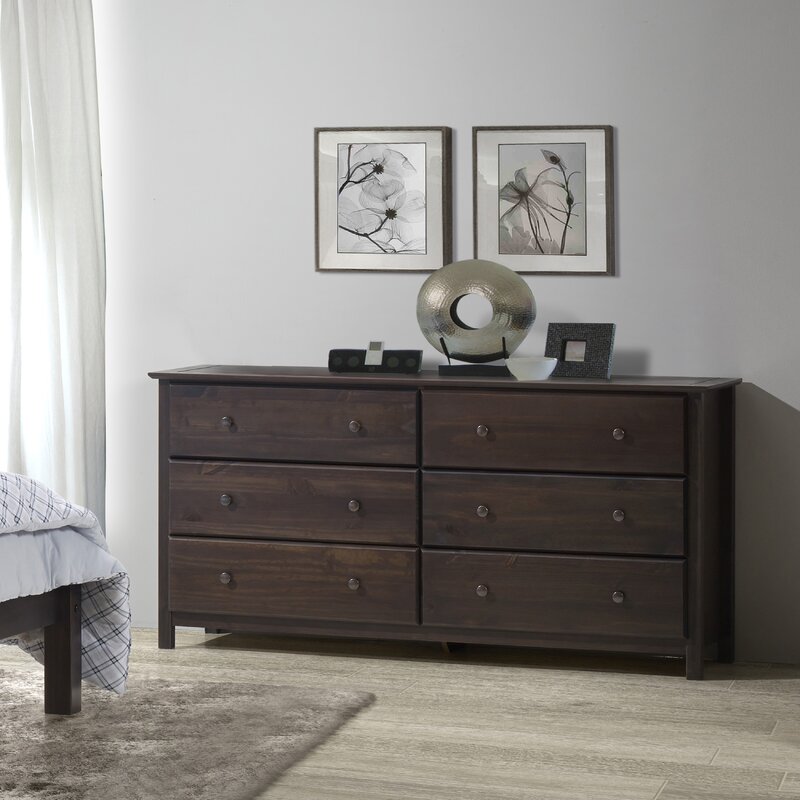 Espresso Shaker 6 Drawer 63.8'' W Solid Wood Double Dresser