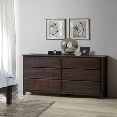 Espresso Shaker 6 Drawer 63.8'' W Solid Wood Double Dresser