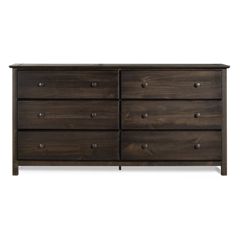 Espresso Shaker 6 Drawer 63.8'' W Solid Wood Double Dresser