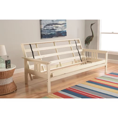 Antique White Shellcove Full 79'' Wide Tufted Back Futon And Mattress Design