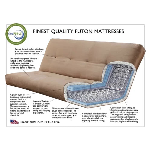 Antique White Shellcove Full 79'' Wide Tufted Back Futon And Mattress Design