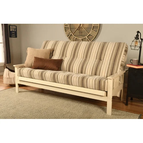 Antique White Shellcove Full 79'' Wide Tufted Back Futon And Mattress Design