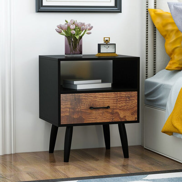 23.6'' Tall 1 - Drawer Solid Wood Nightstand in Walnut with Open Shelf Provides Ample Room for your Bedside