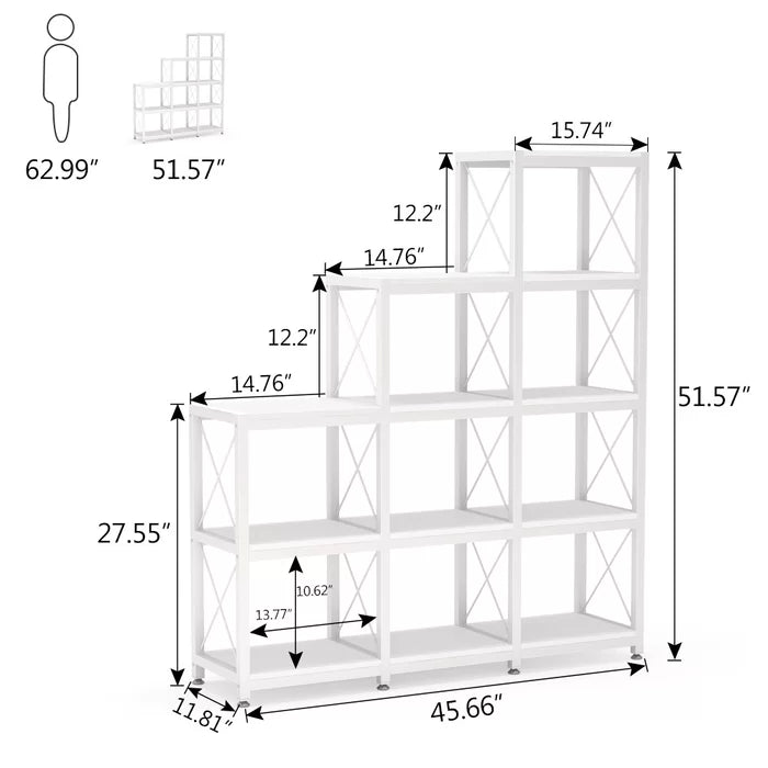 White Shipststour 51.97'' H x 45.28'' W Iron Step Bookcase Industrial Chic Look