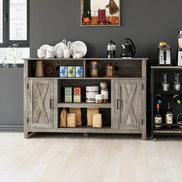 TV Stand for TVs up to 55" 2-Tier Storage Grids and Four Open Shelves