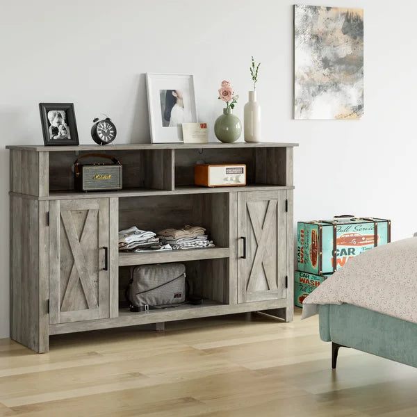 TV Stand for TVs up to 55" 2-Tier Storage Grids and Four Open Shelves