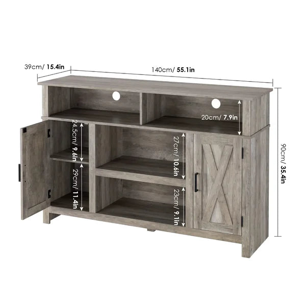 TV Stand for TVs up to 55" 2-Tier Storage Grids and Four Open Shelves