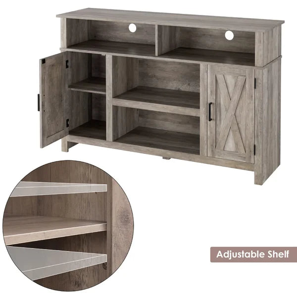 TV Stand for TVs up to 55" 2-Tier Storage Grids and Four Open Shelves