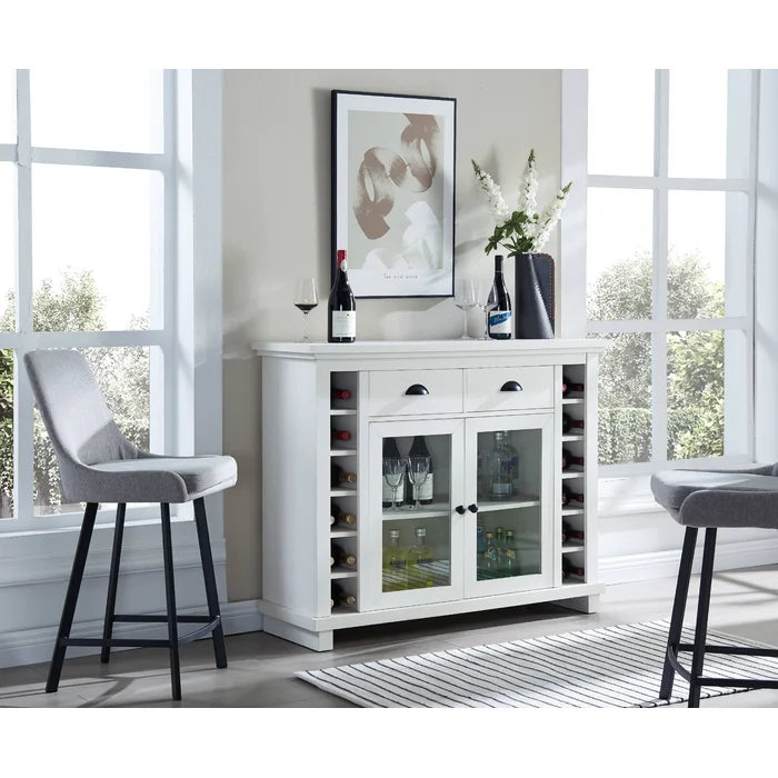 White Sideboard Server Bar Cabinet Adjustable Shelves 7 Bottle Wine Racks