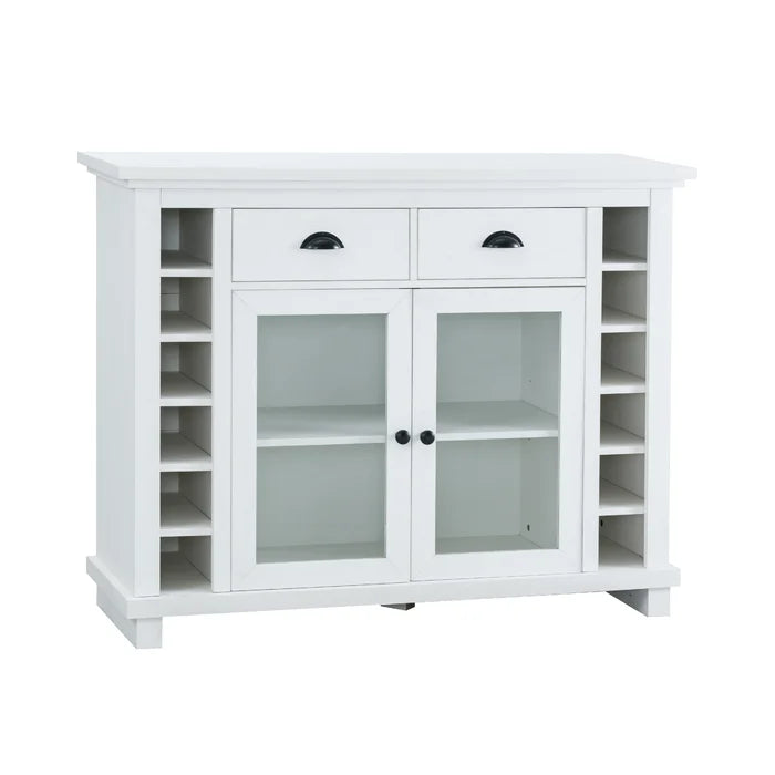 White Sideboard Server Bar Cabinet Adjustable Shelves 7 Bottle Wine Racks