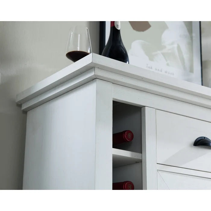 White Sideboard Server Bar Cabinet Adjustable Shelves 7 Bottle Wine Racks