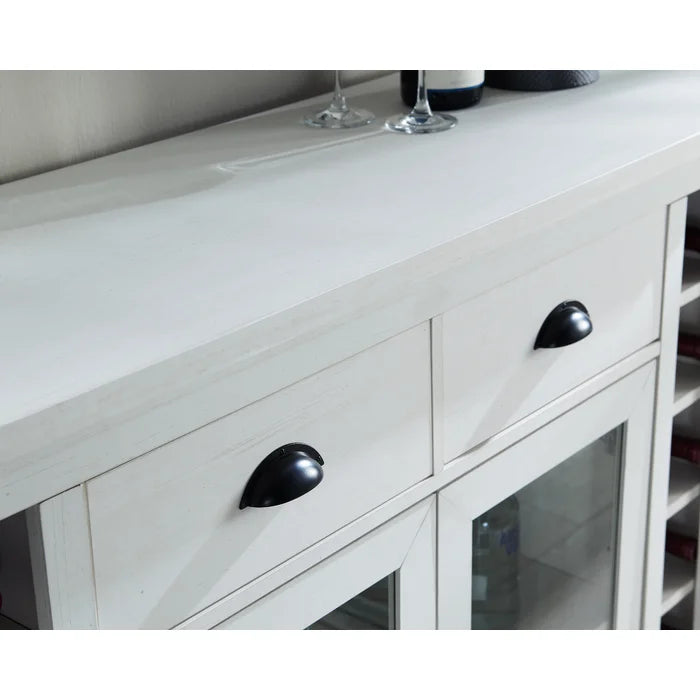 White Sideboard Server Bar Cabinet Adjustable Shelves 7 Bottle Wine Racks