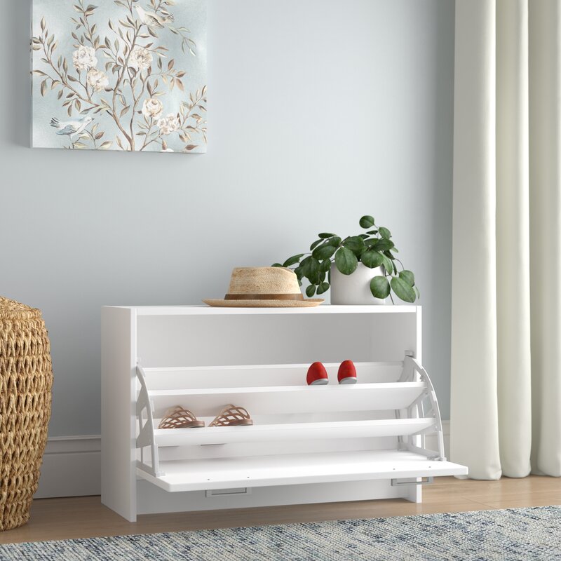 White Single 12-Pair Shoe Storage Cabinet Shelf Shelves