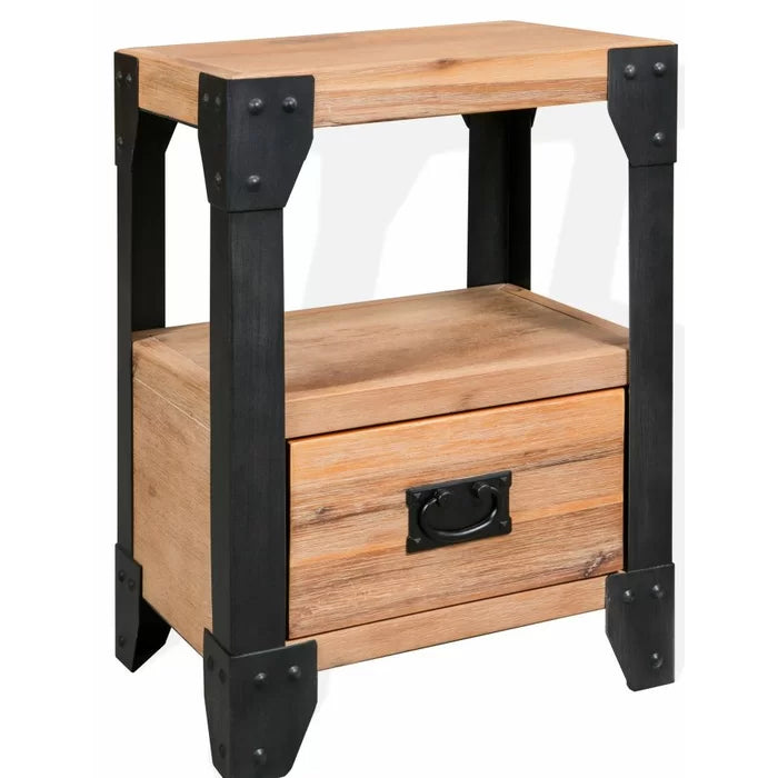 Solid Wood Skelton 21.26'' Tall 1 - Drawer Nightstand in Brown/Black