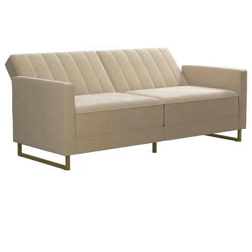 Ivory Skylar Full 77'' Wide Velvet Tufted Back Convertible Sofa Modern and Trendy