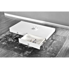 Silver Sled Coffee Table with Storage 2 Drawers with Metal Side Rails
